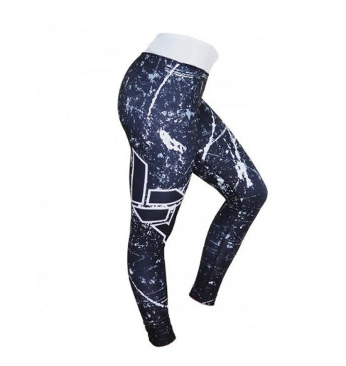 pikywiky women's breathable leggings with black and white digital paint splatter print and high waistband