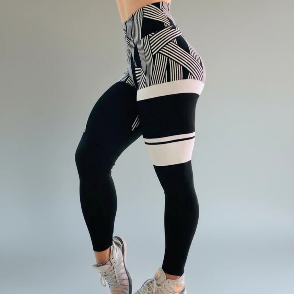 Pikywiky women's black and white geometric high-waisted leggings, photo 6