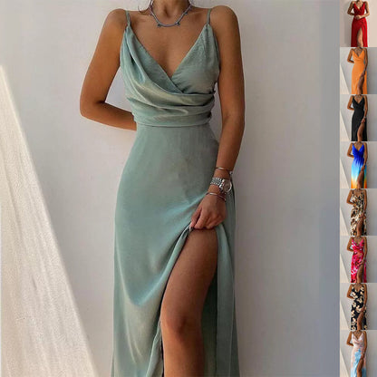 Women's V-Neck Slit Midi Slip Dress | Pikywiky