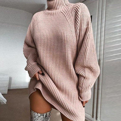 Women's Turtleneck Oversized Knit Sweater Dress | Pikywiky, photo 10