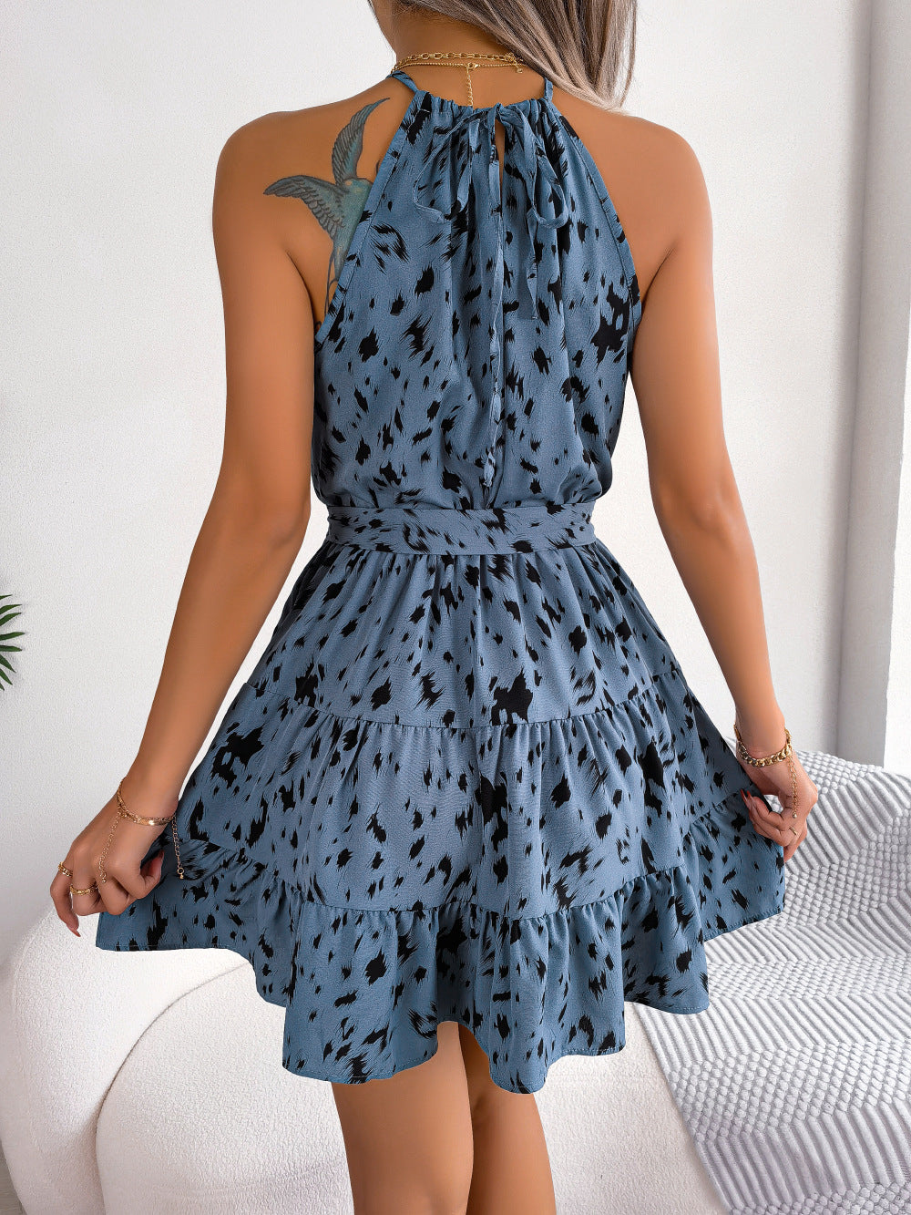 Women's Leopard Print Ruffle Halter Swing Mini Dress | Pikywiky, photo 6