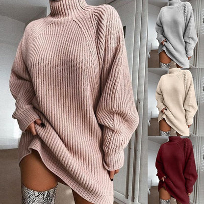 Women's Turtleneck Oversized Knit Sweater Dress | Pikywiky