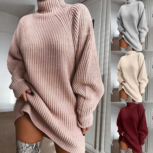 Women's Turtleneck Oversized Knit Sweater Dress | Pikywiky