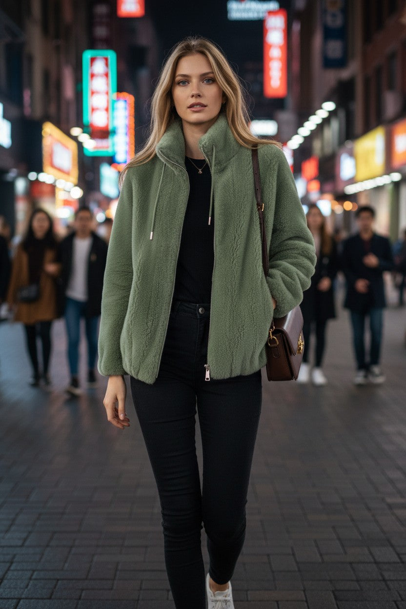 Women's Double-Faced Fleece High Neck Cardigan | Pikywiky, photo 3