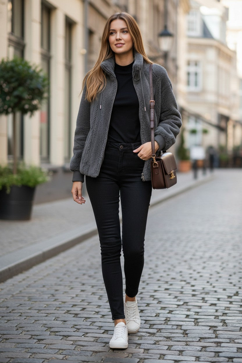 Women's Double-Faced Fleece High Neck Cardigan | Pikywiky, photo 5