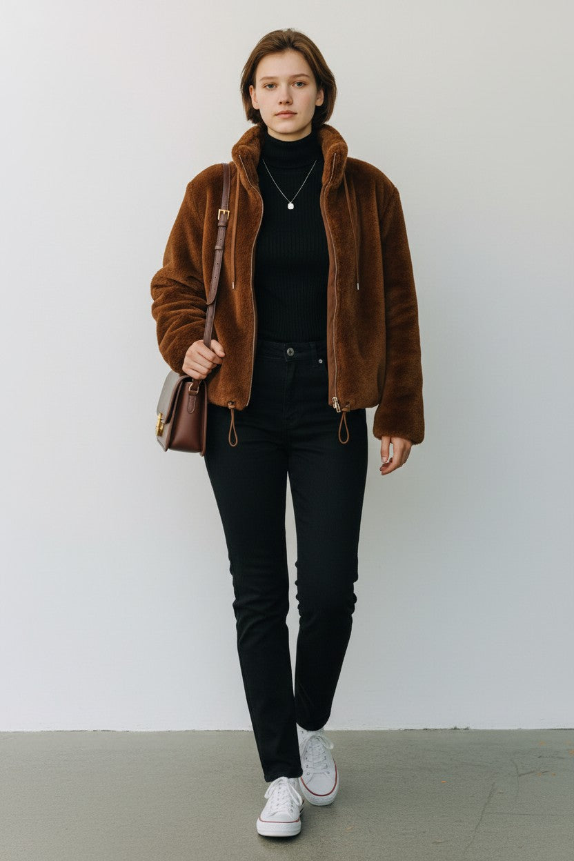 Women's Double-Faced Fleece High Neck Cardigan | Pikywiky, photo 2