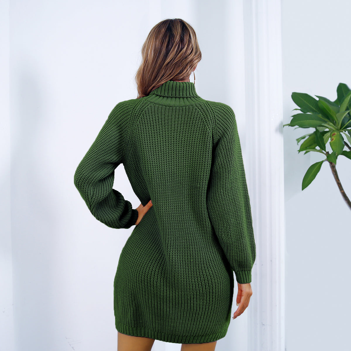 Women's Turtleneck Button-Detail Knit Sweater Dress | Pikywiky, photo 9