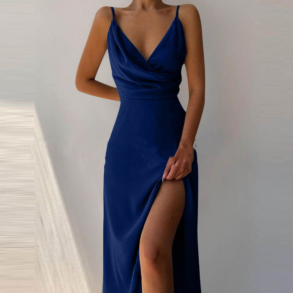 Women's V-Neck Slit Midi Slip Dress | Pikywiky, photo 3