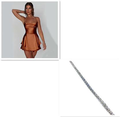 Women's Satin Lace-Up Backless A-Line Mini Slip Dress | Pikywiky, photo 12