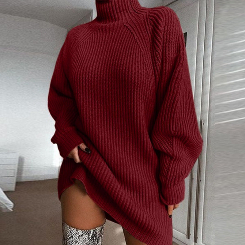 Women's Turtleneck Oversized Knit Sweater Dress | Pikywiky, photo 2