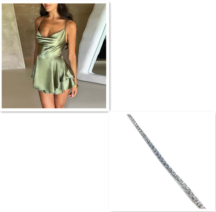 Women's Satin Lace-Up Backless A-Line Mini Slip Dress | Pikywiky, photo 14