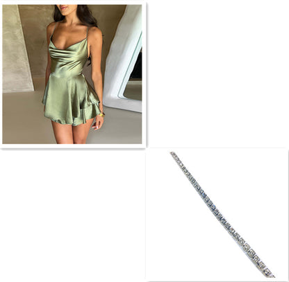 Women's Satin Lace-Up Backless A-Line Mini Slip Dress | Pikywiky, photo 14