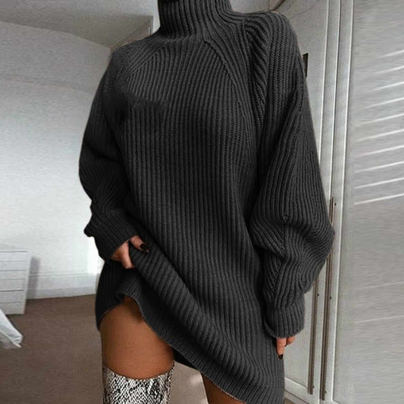 Women's Turtleneck Oversized Knit Sweater Dress | Pikywiky, photo 5