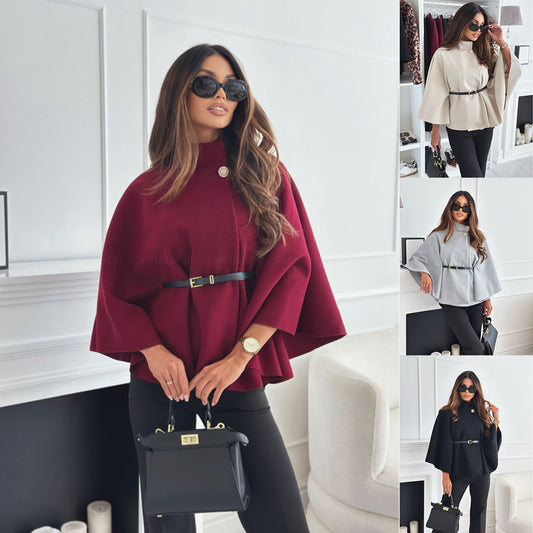 Women's Belted Stand Collar Batwing Cloak Jacket | Pikywiky