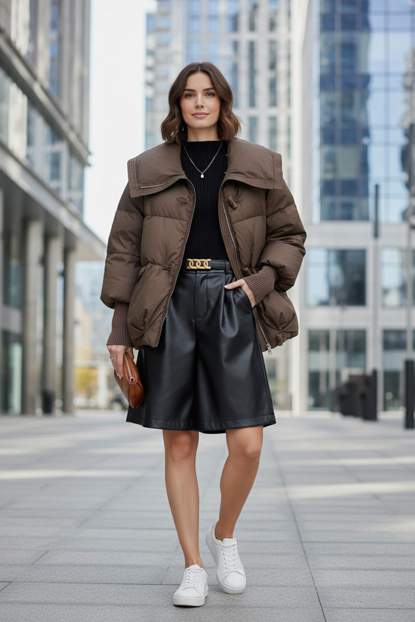 Women's Short Padded Winter Jacket with Faux Fur Collar | Pikywiky, photo 7