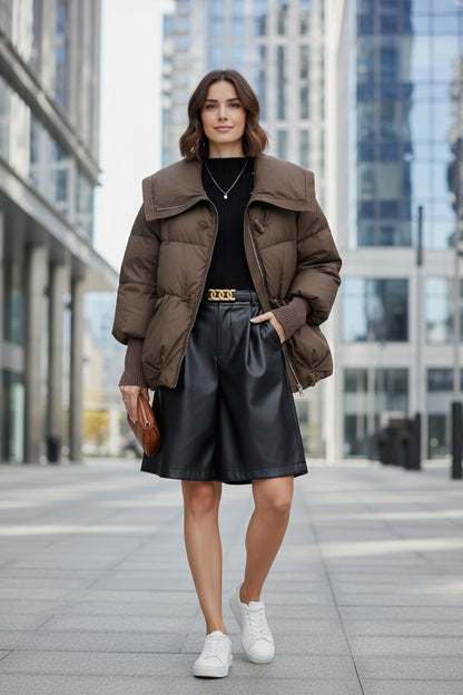Women's Short Padded Winter Jacket with Faux Fur Collar | Pikywiky, photo 7