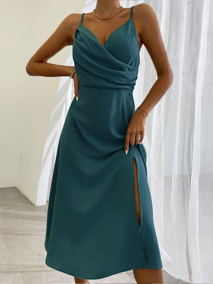 Women's V-Neck Slit Midi Slip Dress | Pikywiky, photo 17