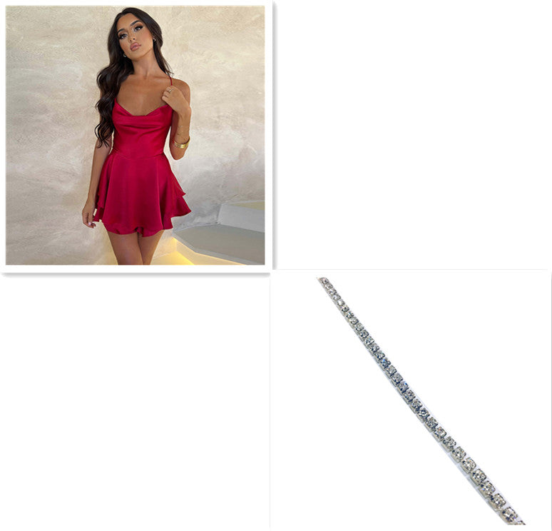 Women's Satin Lace-Up Backless A-Line Mini Slip Dress | Pikywiky, photo 20