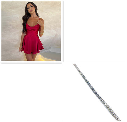 Women's Satin Lace-Up Backless A-Line Mini Slip Dress | Pikywiky, photo 20
