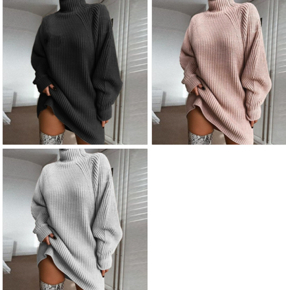 Women's Turtleneck Oversized Knit Sweater Dress | Pikywiky, photo 11