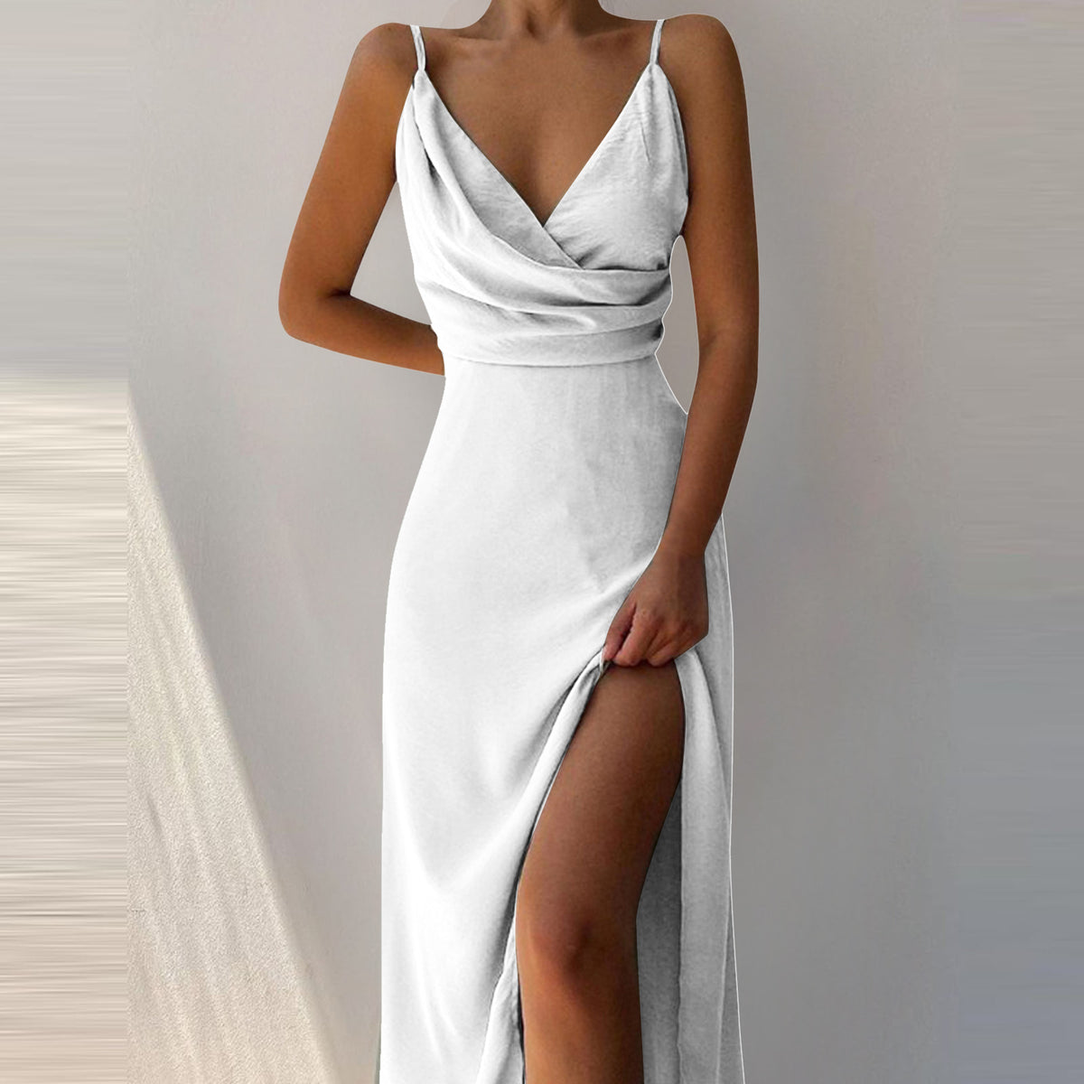 Women's V-Neck Slit Midi Slip Dress | Pikywiky, photo 20