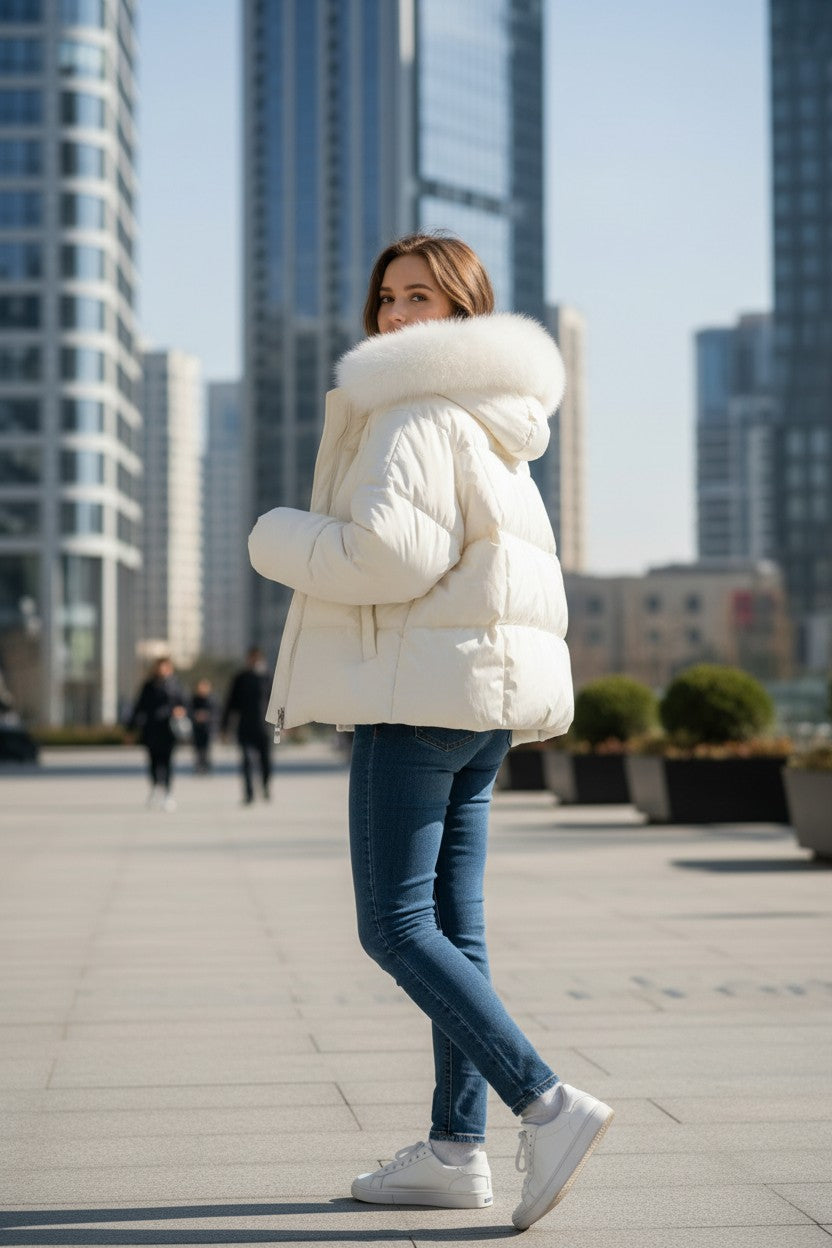 Women's Short Padded Winter Jacket with Faux Fur Collar | Pikywiky, photo 5