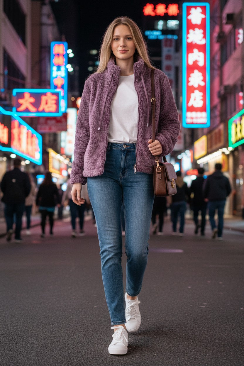 Women's Double-Faced Fleece High Neck Cardigan | Pikywiky, photo 9