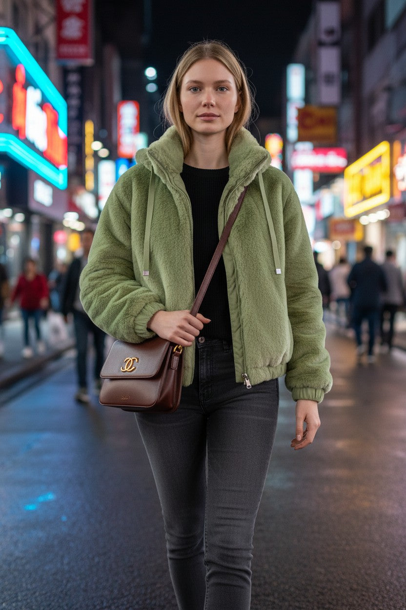 Women's Double-Faced Fleece High Neck Cardigan | Pikywiky, photo 4