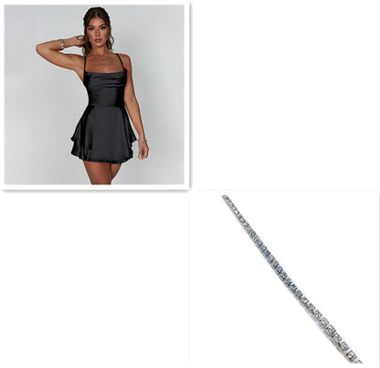 Women's Satin Lace-Up Backless A-Line Mini Slip Dress | Pikywiky, photo 10