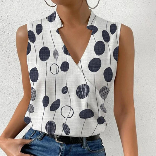 Women's Printed V-Neck Sleeveless Top | Pikywiky