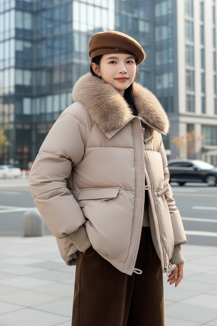 Women's Short Padded Winter Jacket with Faux Fur Collar | Pikywiky, photo 4