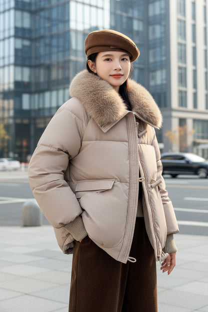 Women's Short Padded Winter Jacket with Faux Fur Collar | Pikywiky, photo 4