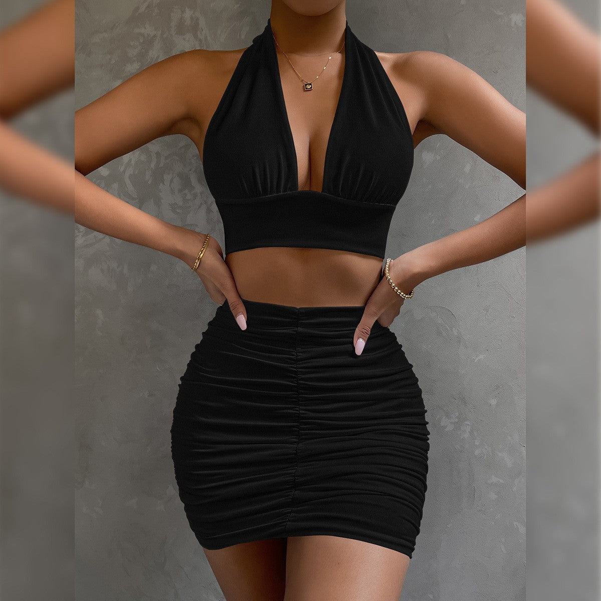 Women's Halter Lace-Up Crop Top & Pleated Mini Skirt Set | Pikywiky, photo 5