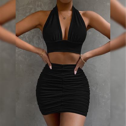 Women's Halter Lace-Up Crop Top & Pleated Mini Skirt Set | Pikywiky, photo 5