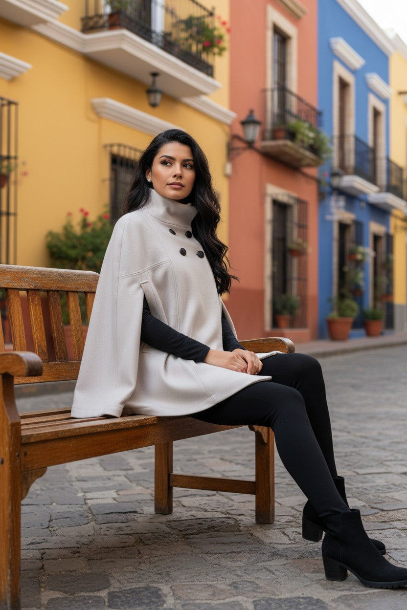 Women's Long Wool Coat with Faux Fur Collar | Pikywiky, photo 2