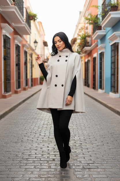 Women's Long Wool Coat with Faux Fur Collar | Pikywiky, photo 5