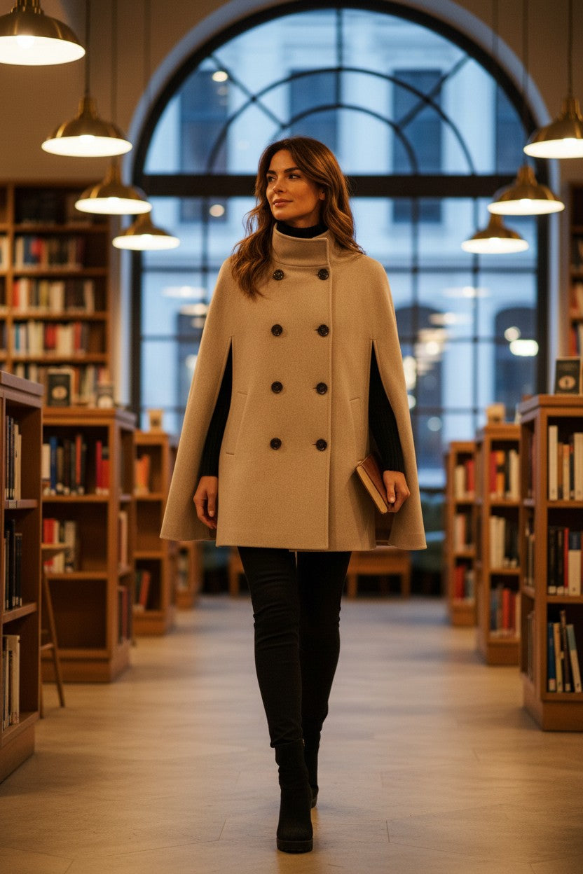 Women's Long Wool Coat with Faux Fur Collar | Pikywiky, photo 3