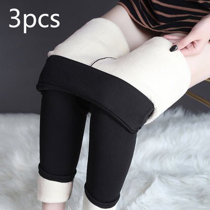 pikywiky thick black winter leggings with soft cream-colored lamb cashmere lining for extra warmth and comfort