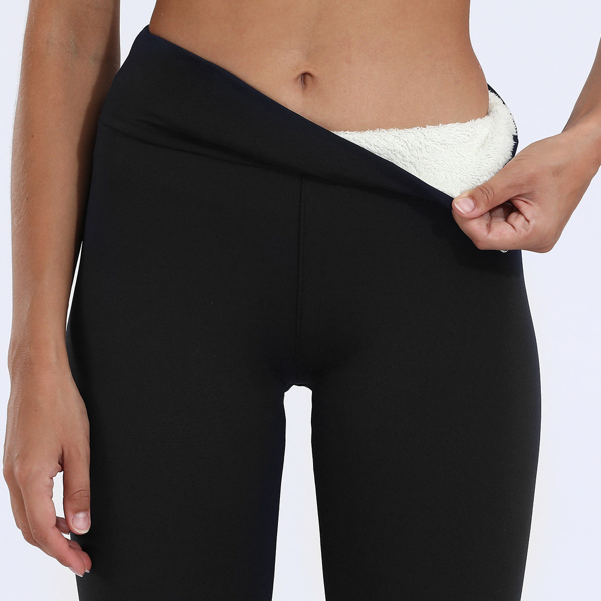 pikywiky black winter leggings with thick white lamb cashmere lining for extra warmth and high stretch fit