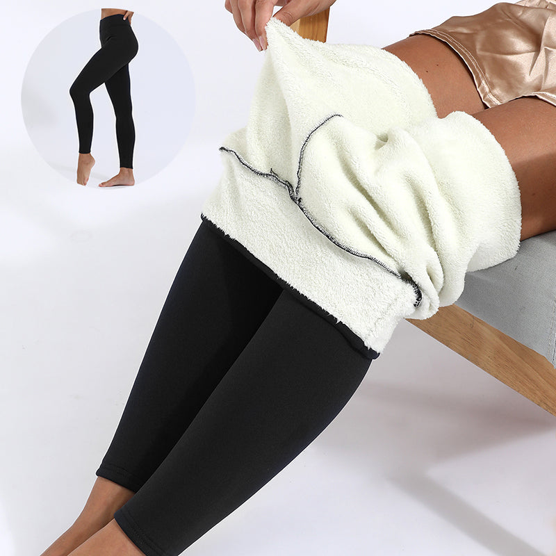 pikywiky black winter leggings with thick warm white lamb cashmere lining for extra insulation and comfort