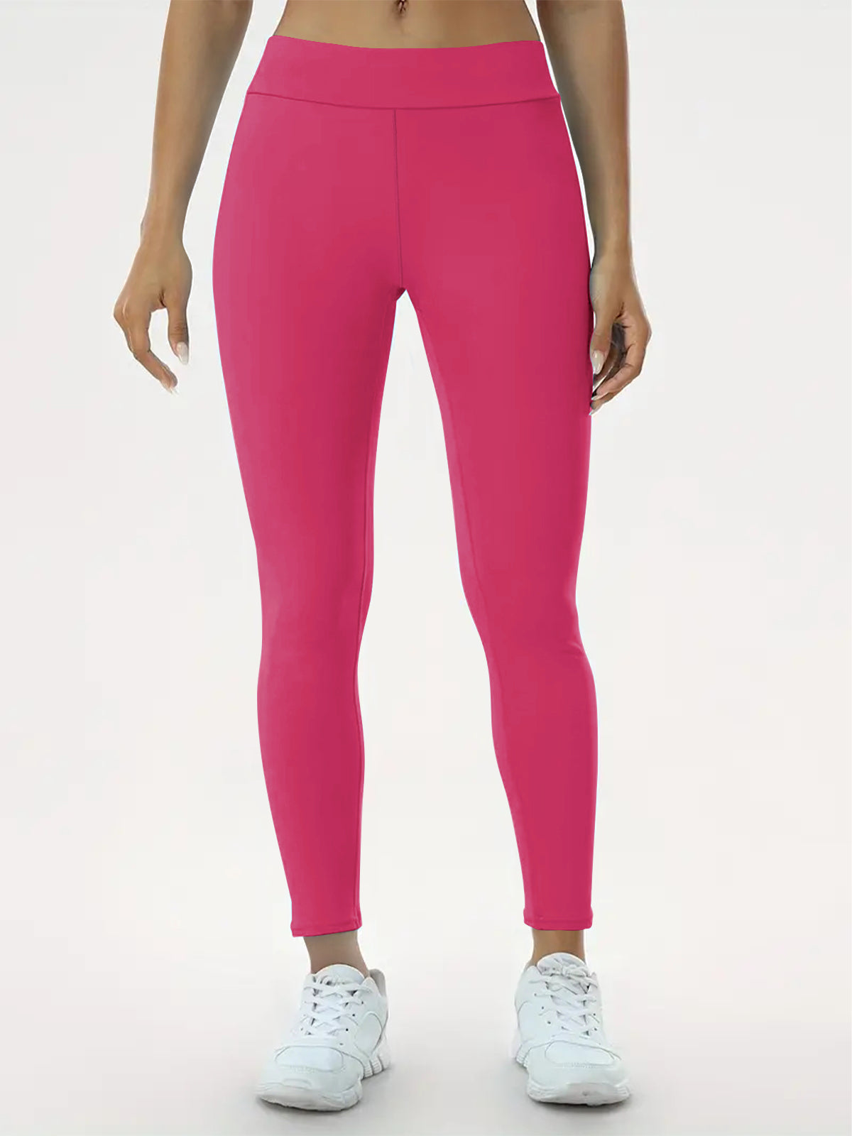 pikywiky high-waisted hot pink athletic leggings with a flattering, supportive fit for yoga and gym workouts.