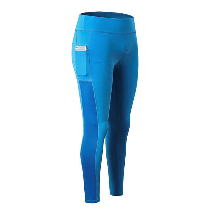 Pikywiky women's blue high-waisted pocket leggings for fitness and yoga
