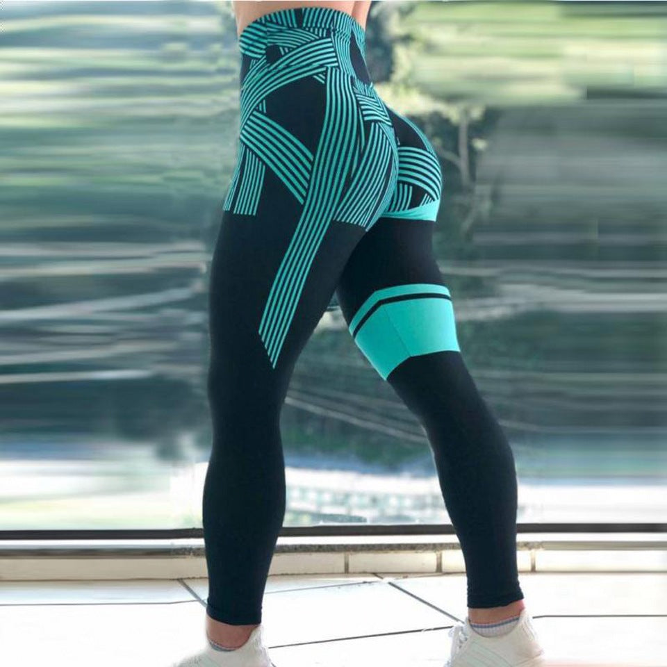 Pikywiky women's black and turquoise high-waisted yoga leggings, photo 3