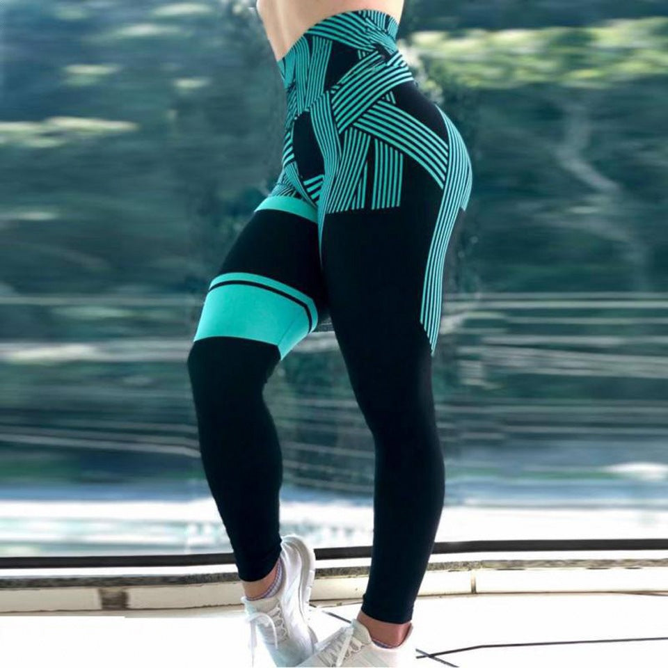 Pikywiky women's black and turquoise high-waisted yoga leggings, photo 4