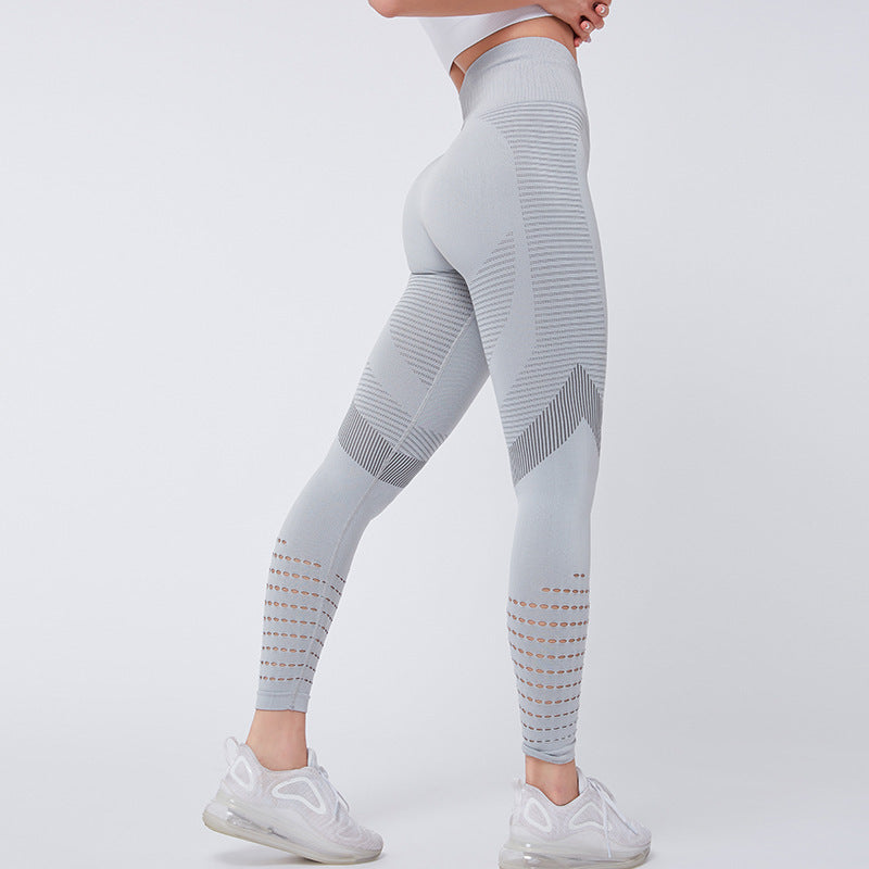 Pikywiky gray high-waisted cutout yoga leggings with ribbed detail