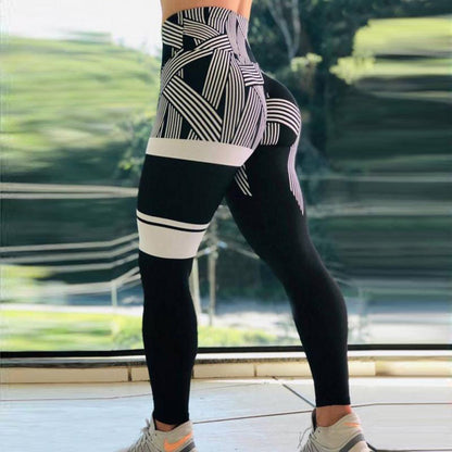 Pikywiky women's black and white geometric stripe high-waisted leggings for yoga