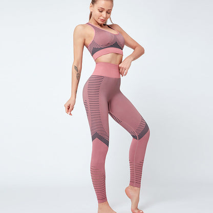 Pikywiky pink seamless cutout yoga set with sculpting leggings