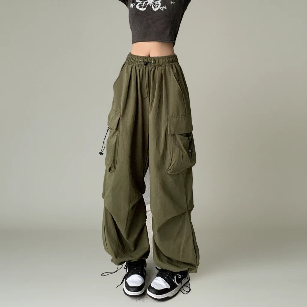 Pikywiky olive green high-waisted relaxed cargo pants, photo 5