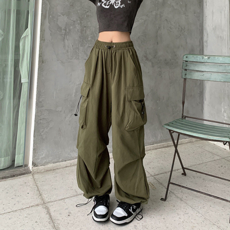 Pikywiky women's olive green high-waisted cargo pants with utility pockets
