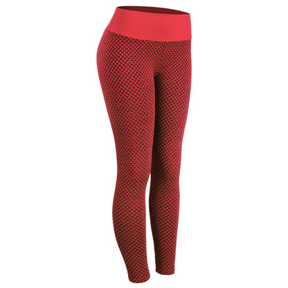 pikywiky high-waisted red athletic leggings with a textured honeycomb pattern for a sculpting and squat-proof fit